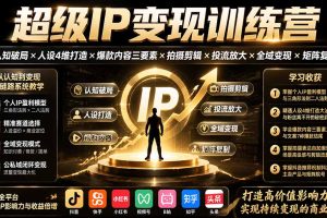 超级IP变现训练营：认知破局×人设4维打造×爆款内容三要素×拍摄剪辑×投流放大×全域变现×矩阵复制