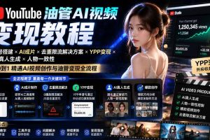 YouTube油管AI视频变现教程：账号搭建×AI成片×去重限流解决方案×YPP变现×AI真人生成×人物一致性