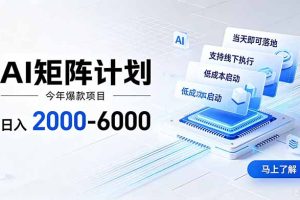 AI矩阵计划！日收益2000-6000+，项目绿色长久，安全稳健，合规靠谱，可批量放大。