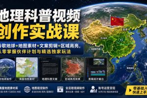 地理科普视频创作实战课：谷歌地球+地图素材+文案剪辑+区域高亮，从零掌握伙伴计划与精选独家玩法