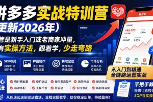 拼多多实战特训营(更新2026年)：不管是新手入门或老商家冲量，都有实操方法，跟着学，少走弯路