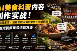 外面卖199元-AI美食科普内容创作实战！万能提示词×豆包生图×素材混剪×情感配音，掌握短视频账号运营方法