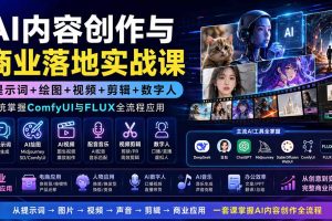 AI内容创作与商业落地实战课：提示词+绘图+视频+剪辑+数字人，系统掌握ComfyUI与FLUX全流程应用